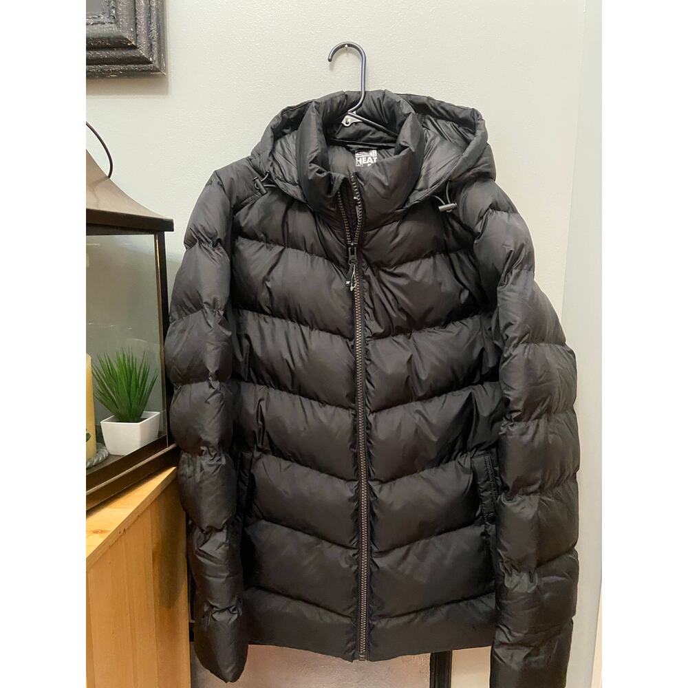 32 Degrees women’s black puffer hooded jacket size large